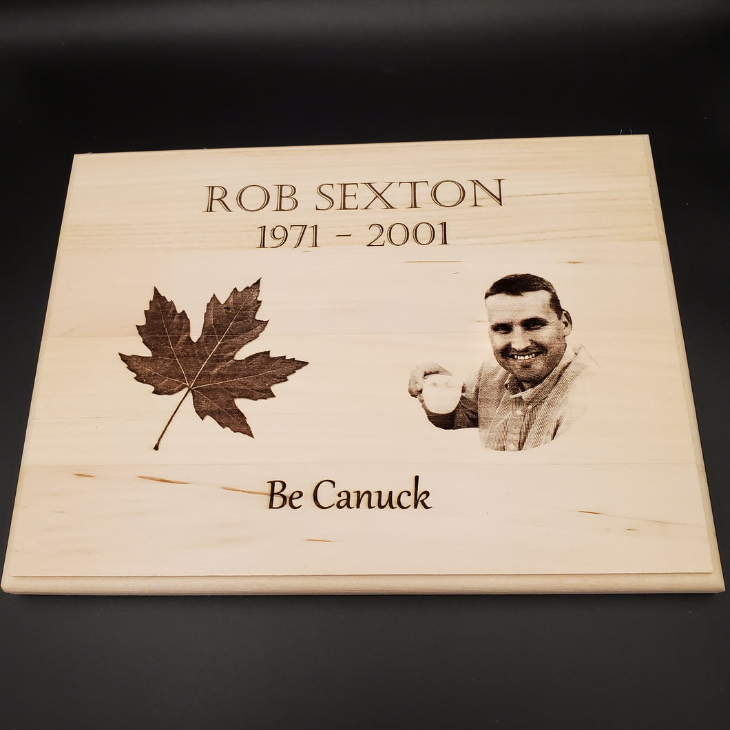 Memorial Plaque; Laser Engraved Basswood *Live-edge available